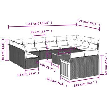 Conjunto De Sofá De Jardín (incluye Cojines, Combinación De 13 Piezas)