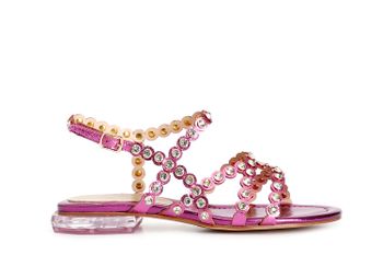 sandalias asimétricas con pedrería hot pink