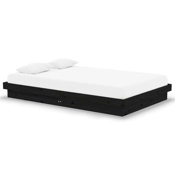 Cama Matrimonial | Cama Para Adultos | Estructura De Cama Doble Pequeña Madera Maciza Negro 120x190 Cm