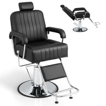 Costway Sillón de Peluquería Hidráulico de 108-121 cm con Giro de 360° Reposacabezas Respaldo Reclinable y Ajuste de Altura Carga 150 kg Negro
