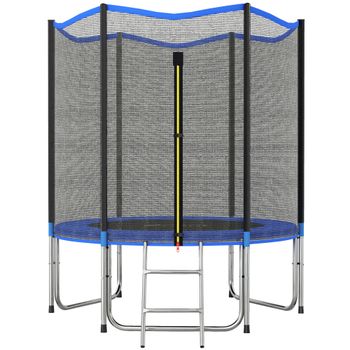 SPORTNOW Cama Elástica Exterior Ø183 cm Trampolín para Niños con Red de Seguridad Escalera y Acolchado de Muelles Azul