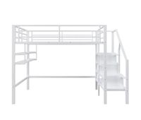 cama alta de metal de 140x200 cm - con estante y escalera de almacenaje - color blanco