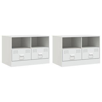 Muebles Para Tv | Mueble De Salón | Gabinete De Tv 2 Unidades Acero Blanco 67x39x44 Cm