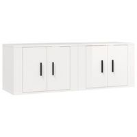 2 uds muebles tv de pared  mueble de salon  armario tv blanco brillante 57x345x40 cm