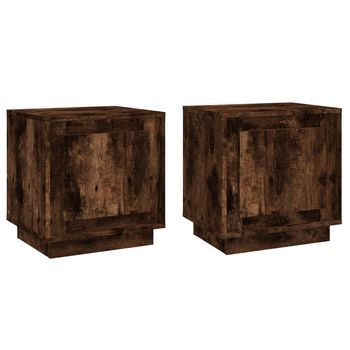 Pack 2 Uds Mesitas Noche | Mesa Auxiliar | Mesilla Madera Contrachapada Roble Humo 44x35x45 Cm
