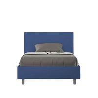 cama de una plaza y medio con almacenaje acolchada 120x200 cuero sintetico azul adele