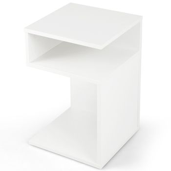 Costway Mesitas de Noche Mesa Auxiliar en Forma de S Mesa de Sofá con 2 Compartimentos Abiertos para la Sala de Estar 33 x 33 x 50 cm Blanco