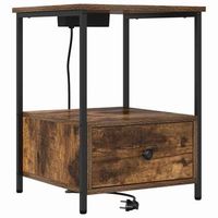 mesita de noche - mesilla de noche con estacion de carga con cajon roble ahumado mc6824