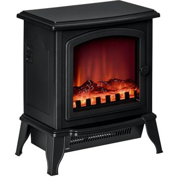 HOMCOM Chimenea Eléctrica Portátil 1000/2000W con Llama Simulada Termostato Ajustable para Salas de hasta 25 m² 36,5x24x41,5 cm Negro   Aosom España