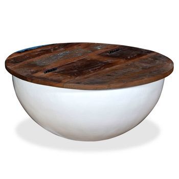 Mesa De Centro Forma De Bol Madera Maciza Reciclada Blanco Vidaxl