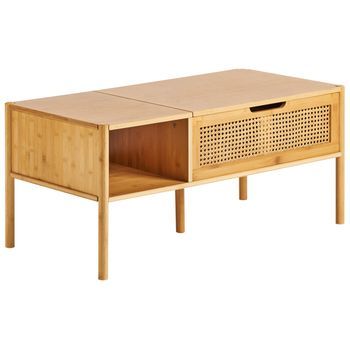 Mesa De Centro De Bambú 99 X 48 Cm Con Tablero Elevable Para Almacenaje Muebles De Sala Estilo Boho Natural Surrey