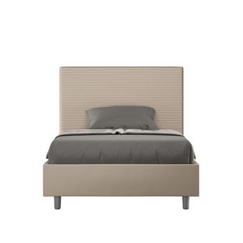 Cama Con Almacenaje Acolchada 120x210 Cuero Sintético Gris Paloma Focus