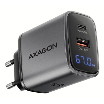 Cargador Axagon ACU-PQ67D 67W USB-C y USB-A GaN Negro/Gris