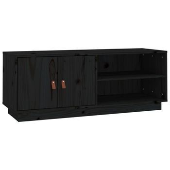 Mueble De Tv De Madera Maciza De Pino Negro 105x34x40 Cm