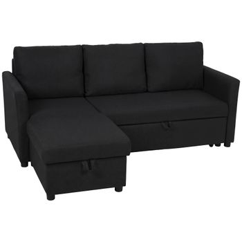 HOMCOM Sofá Esquinero Convertible Sofá Cama 3 Plazas 192 cm con Chaise Longue Reversible Almacenamiento Oculto Gris Antracita   Aosom España