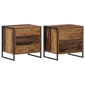 Pack 2 Uds Mesita De Noche | Armario De Noche | Mesa De Noche Con Cajón Madera Vieja 50 X 39.5 X 50 Cm