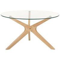 mesa de centro de vidrio templado transparente madera clara 80 cm patas valley