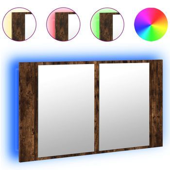 Armario Espejo De Baño Led Acrílico Roble Ahumado 80x12x45 Cm Vidaxl