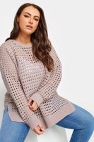 yours jersey rosa palido de ganchillo con aberturas laterales mujer curvy y tallas grandes yours