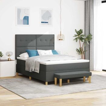 Vidaxl Cama Tipo Box Spring Con Cabecera Gris Oscuro 190 X 140 Cm Tela