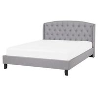 cama doble tapizada gris 160 x 200 cm con somier y cabecero acolchado bordeaux