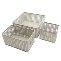 juego de 3 cestas de almacenamiento de metal color beige 32x32x14 cm