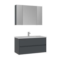 conjunto de mueble con lavabo y espejo 2 piezas  - 100 x 16 x 52 cm - antracita mate