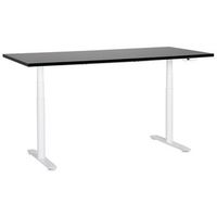 escritorio de altura regulable electrico diseno moderno patas redondas 180 x 80 cm tablero negro soporte de acero blanco destinas
