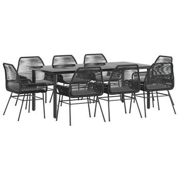Set De Comedor Jardín 9 Piezas Cojines Ratán Polivinílico Negro Vidaxl