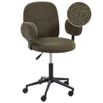 Silla De Oficina Moderna Sillón De Altura Regulable De Bouclé Verde Oscuro Moraga