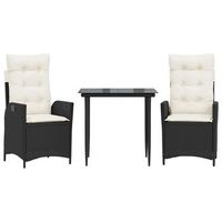 set comedor de jardin 3 uds  conjunto mueble jardin mesa y sillas con cojines ratan sintetico negro