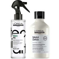 loreal professionnel pros favourites duo metal detox shampoo for hard water  tecni art pli hair volumising memory styling spray