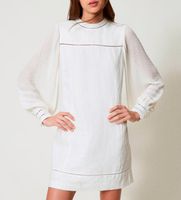 twinset para mujer 251tp2061 vestido corto de mezcla de lino y georgette blanco roto 44 casual fiesta manga larga