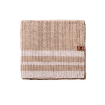 Manta Punto De Ochos 140x190cm 100% Acrílico 200gsm Marrón Con Rallas Beige Scalpers Home