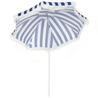 outsunny sombrilla de playa 180 cm con flecos altura ajustable inclinacion 30 azul y blanco   aosom espana