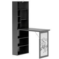 homcom escritorio moderno plegable con estanteria y pizarra en madera y metal 98x51x153 cm negro   aosom espana