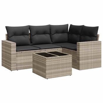 Set De Sofás Jardín Y Cojines 5 Piezas | Mueble De Jardín Ratán Sintético Gris Claro
