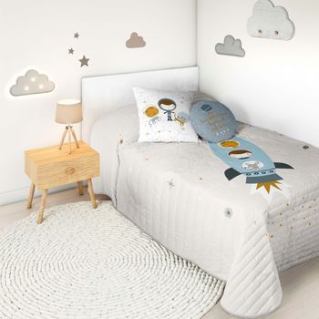 Colcha Bouti Infantil Reversible 100% Algodón Cama 105 Hei Viaje Espacial