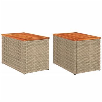 2 Uds Mesas Auxiliares | Mesita Auxiliar | Mesa De Café De Jardín Ratán Madera Beige 55x34x37cm