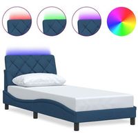 cama individual  cama para adultos  estructura de cama con led sin colchon tela azul 80x200 cm
