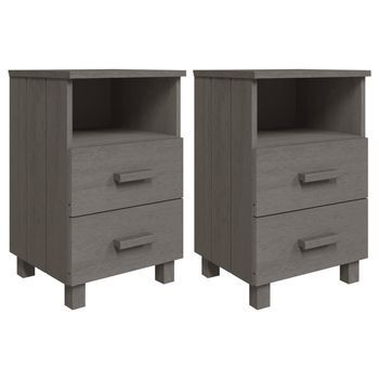 Pack 2 Uds Mesitas Noche | Mesa Auxiliar | Mesilla Hamar Pino Macizo Gris Claro 40x35x62 Cm