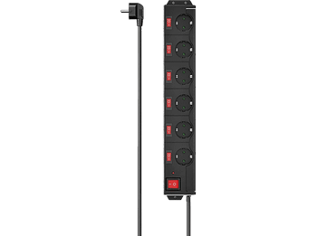 Regleta - Hama, 6 tomas, Cable de 1,4 m, 250 V, Protección contra sobretensiones, Interruptor Encendido/Apagado, Negro