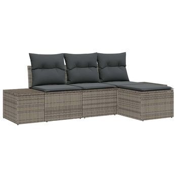 Conjunto De Sofá De Jardín Con Cojín 4 Piezas | Mueble De Jardín Gris Ratán Sintético