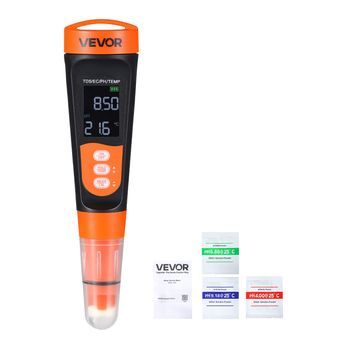 Vevor Medidor De Ph Digital Mf02, Probador 3 En 1 Ph Tds Temperatura, Ip68, Pantalla Va, Con Polvos De Calibración.