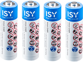 Pilas AA - ISY IBA-2004, Alcalina, LR06 1.5V, 4 unidades, Blanco y Azul