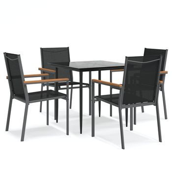 Juego De Comedor Para Jardín 5 Uds | Conjunto Mueble Jardin Mesa Y Sillas Acero Y Textilene Negro