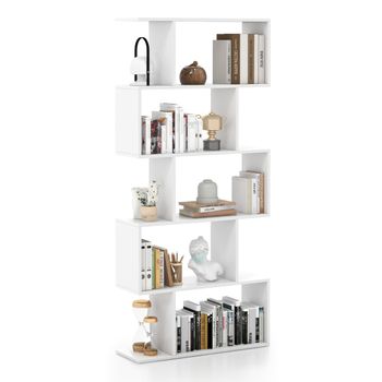 Costway Estantería de 5 Niveles en Forma de S con Dispositivo Antivuelco Separador de Ambientes Independiente 70 x 23,5 x 158 cm