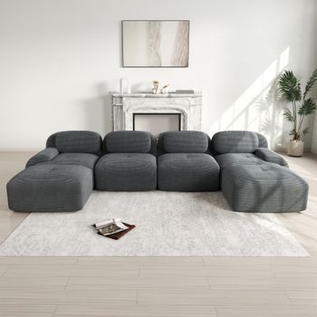 Sofá Modular En Forma De U Gris, 4 Plazas, Sin Montaje Y Con Espuma 32d
