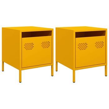 Pack 2 Uds Mesitas De Noche | Mesilla De Noche Acero Amarillo Mostaza 35x39x43,5 Cm