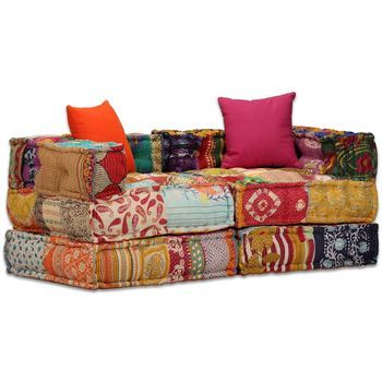 Puf Modular De 2 Plazas De Tela Patchwork Vidaxl